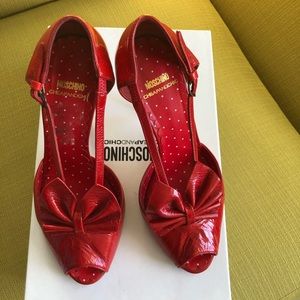 MOSCHINO open toe red high heels, leather size 38